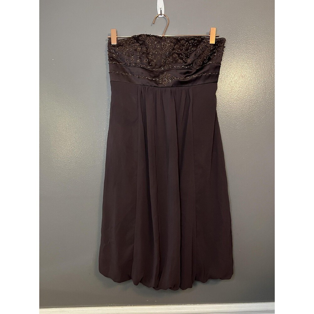 David's Bridal Dress Womens 4 Brown Strapless Chiffon Beaded Bridesmaid 13128